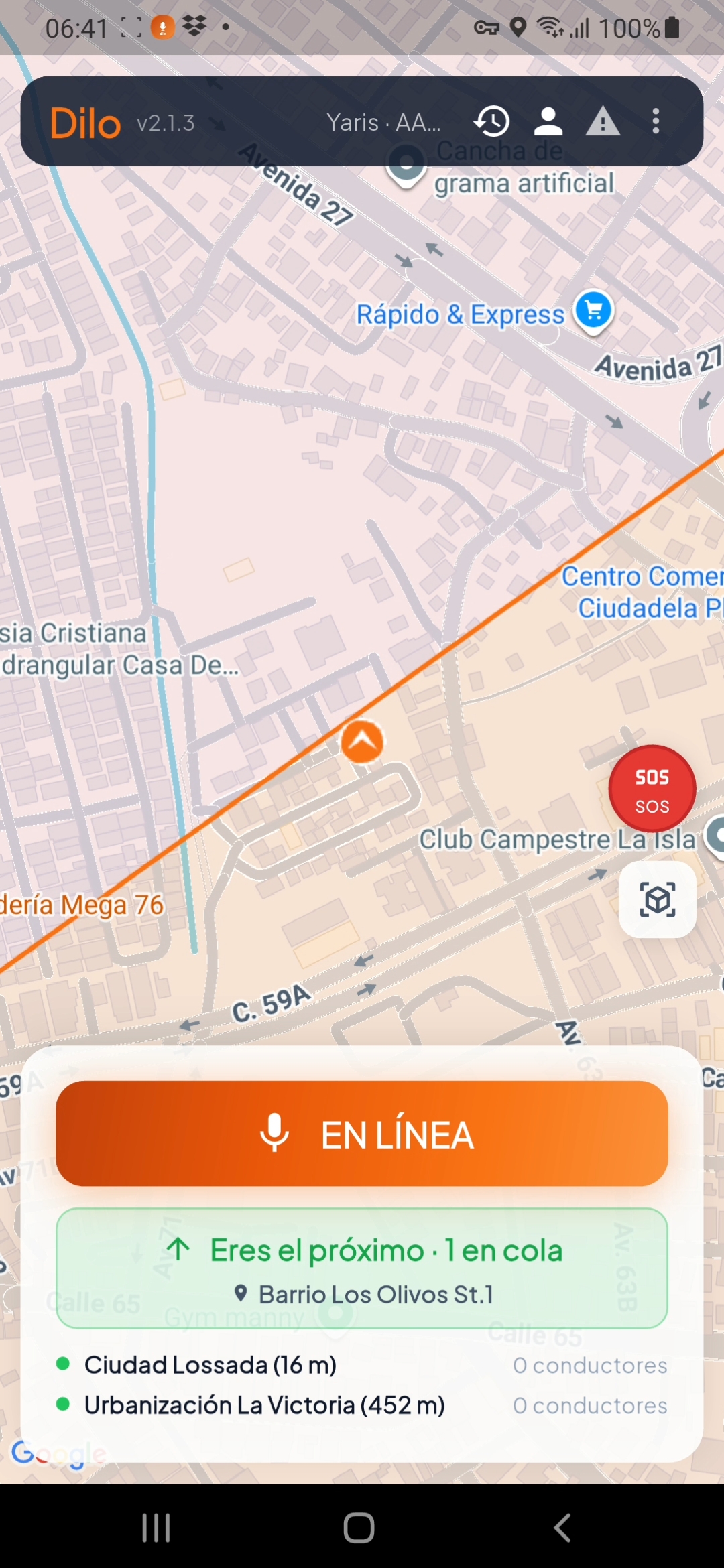 Pantalla principal — En línea con mapa