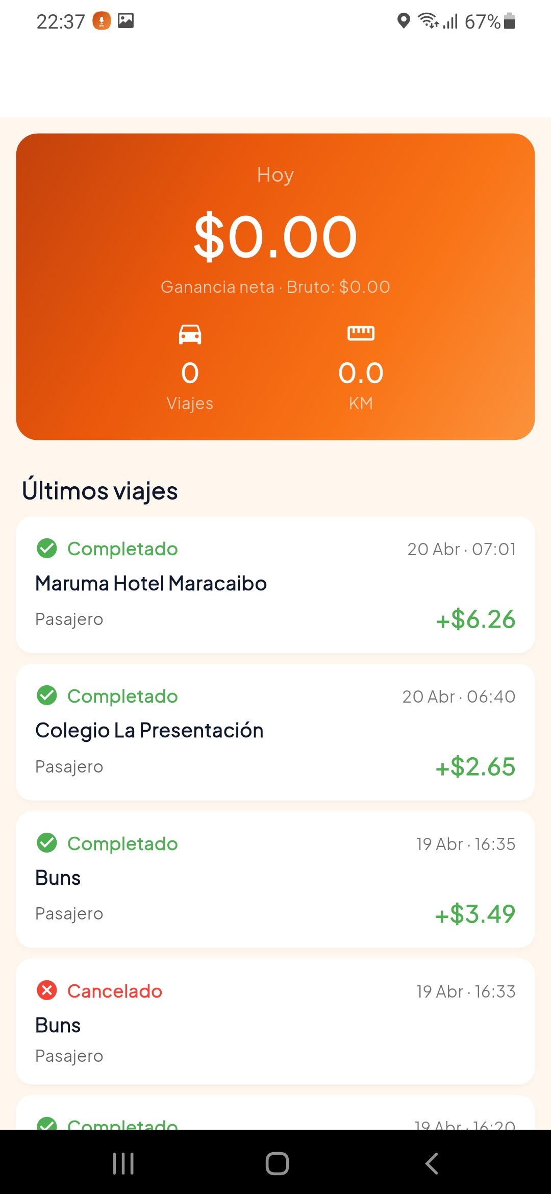 Historial y ganancias